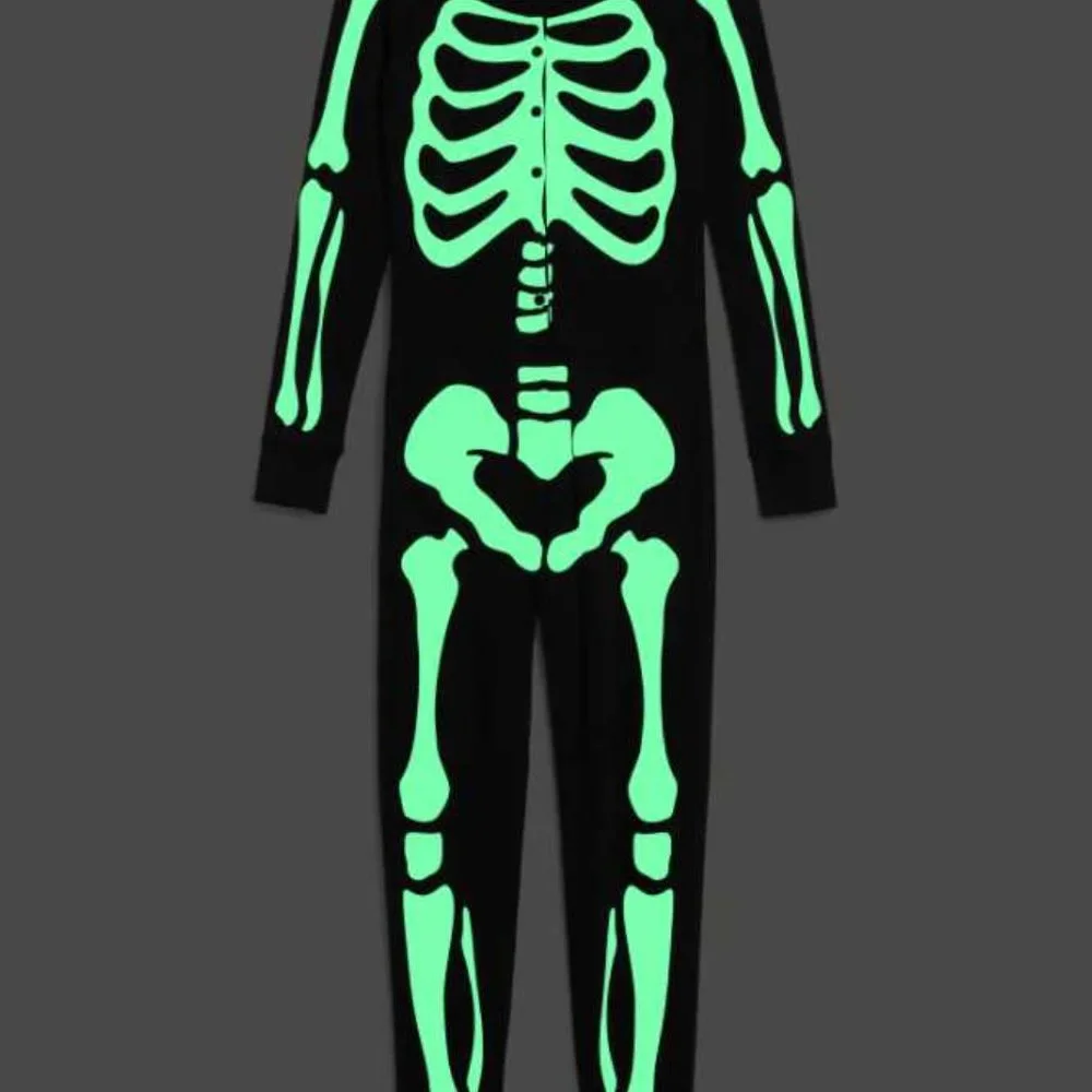 New womens XSP Old Navy Halloween skeleton one piece pajamas glow in the dark - Picture 4 of 6